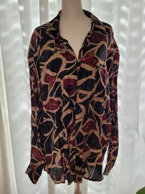Structure 90's Silk Multicolor Abstract Print Button-Down Shirt